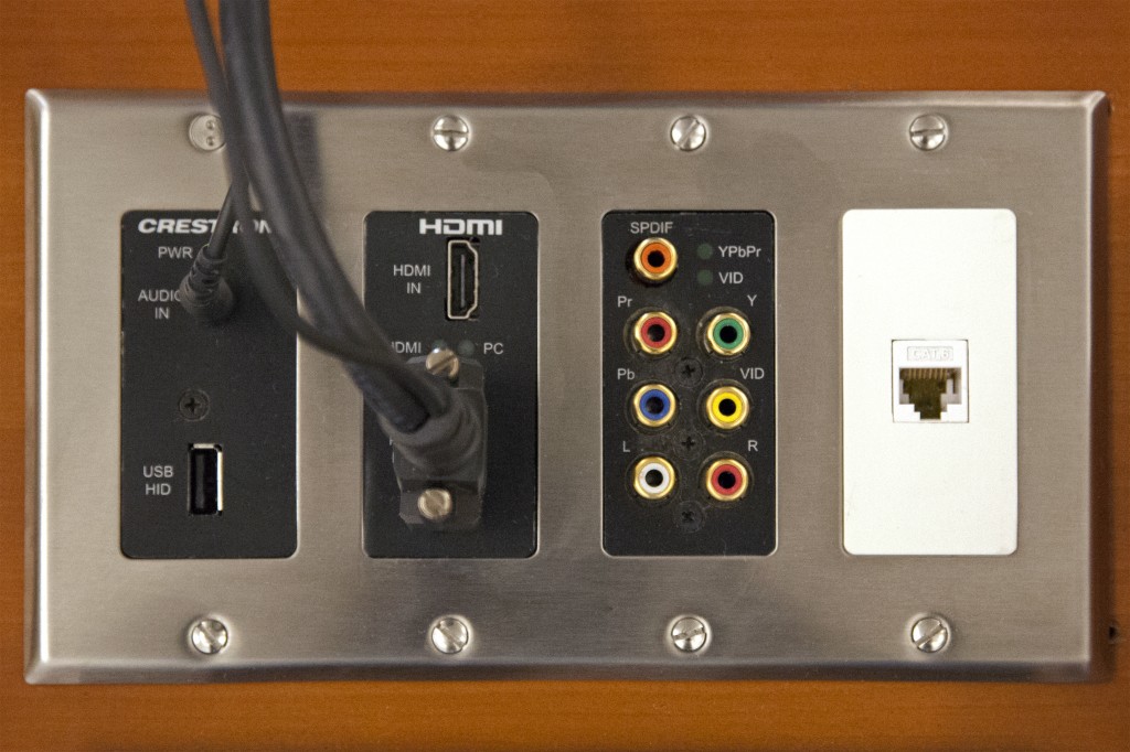 Closeup view of audio-video inputs